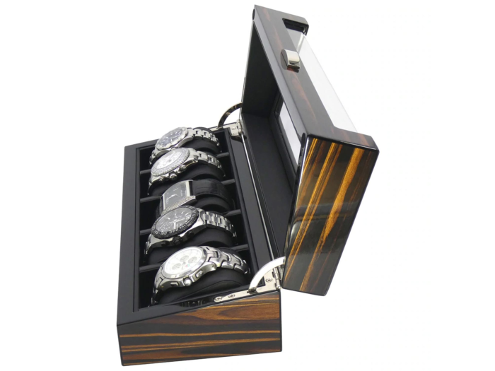 Luxury 5 slot wooden watch display case East Riding Engraving
